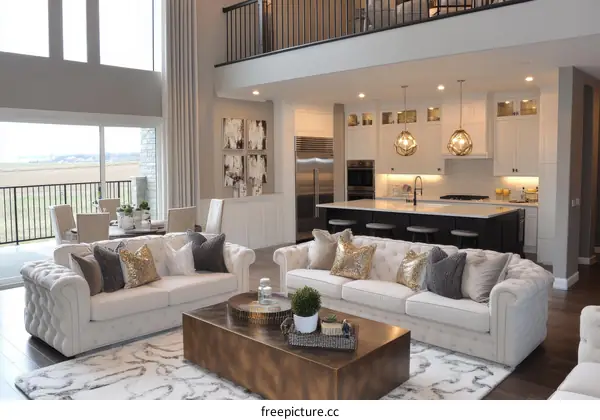 Modern Open Concept Living Room with Kitchen