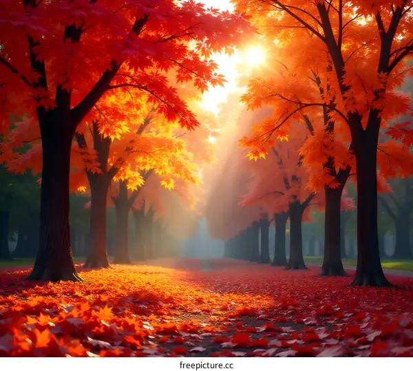 Autumnal Sunrise Through Maple Trees