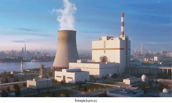 Nuclear Power Plant with Cooling Tower and Modern Structure