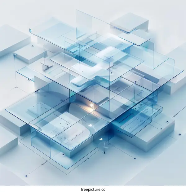 Abstract 3D rendering of a modern glass house with a bright interior