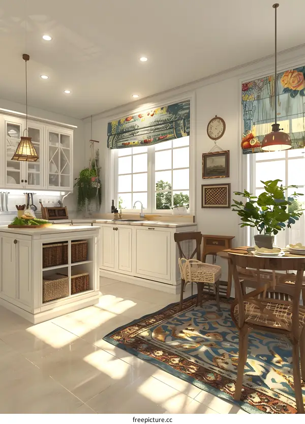 White Kitchen Interior Design with Rustic Farmhouse Decor