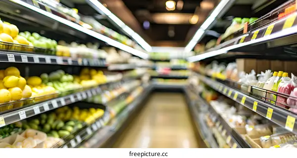 Supermarket Aisle with Produce and Products