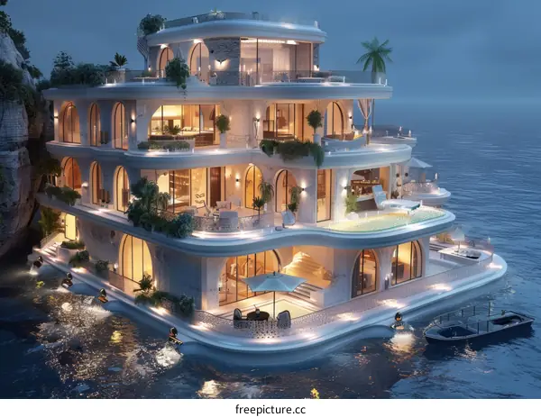 Luxury Floating House on the Water at Night