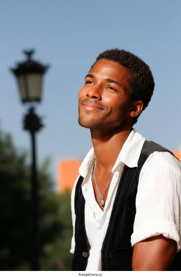 African Man Outdoors with a Relaxed Expression