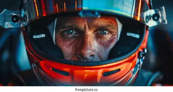 Portrait of a male racing car driver wearing a helmet