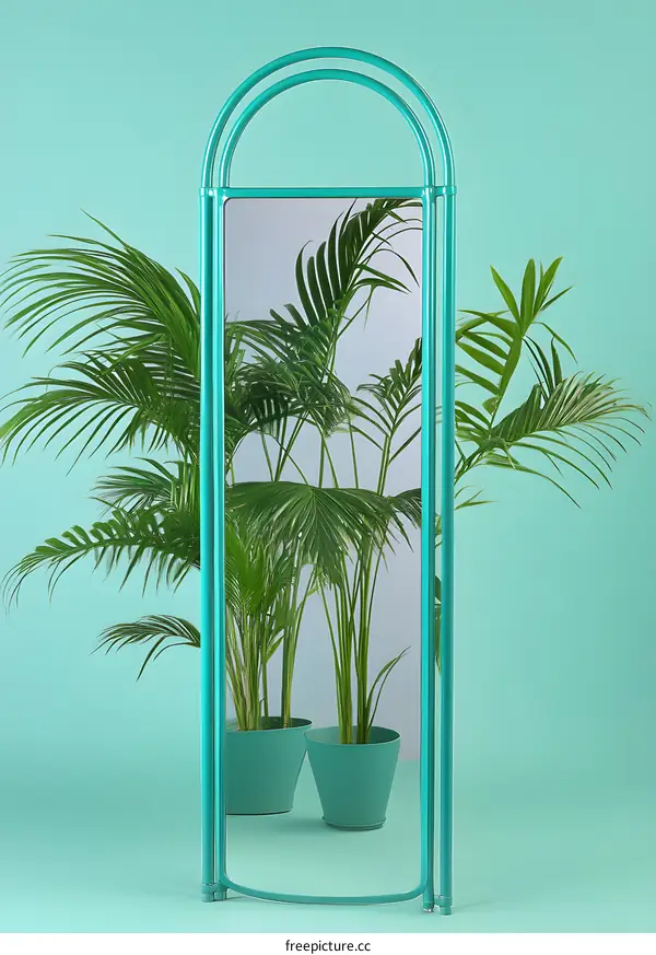 Teal Mirror with Palm Trees Reflection
