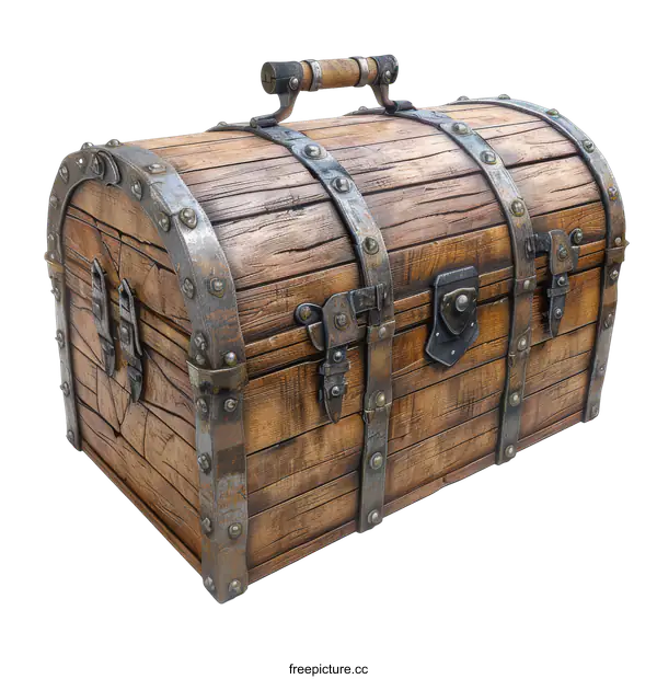 [Transparent Background PNG]Old Wooden Chest Isolated on Black