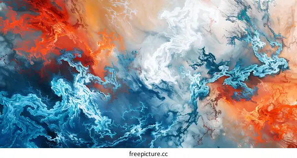 Abstract Painting of Orange and Blue Swirls