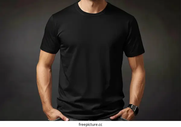 Man in Black T-Shirt on Dark Background