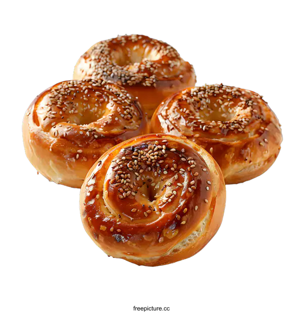 [Transparent Background PNG]Four breads with sesame seeds on a white background