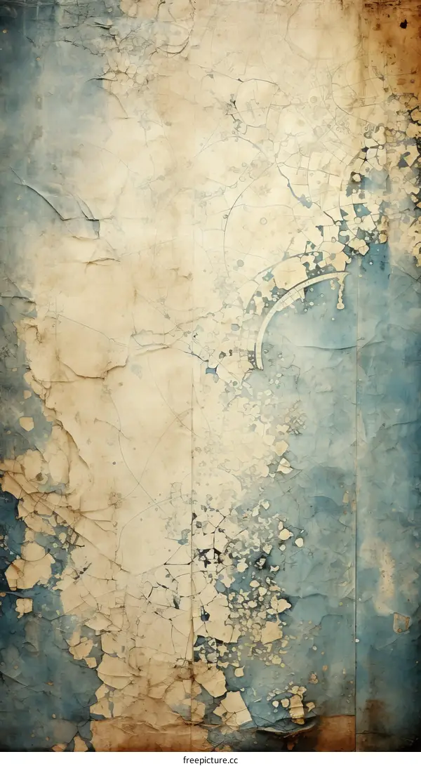 Blue and beige cracked and peeling paint texture