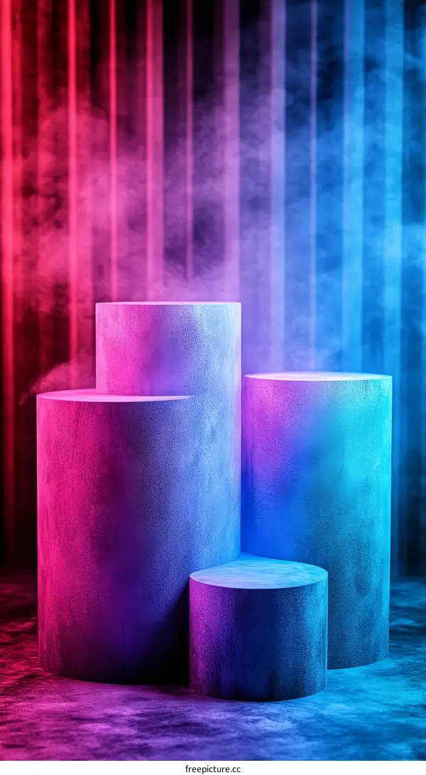 Neon Light Abstract Cylindrical Display Stands