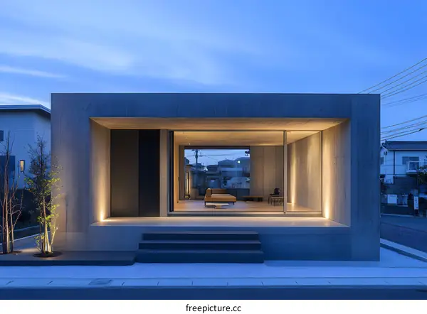 Modern Concrete House with Glass Doors and Minimalist Design in Japan