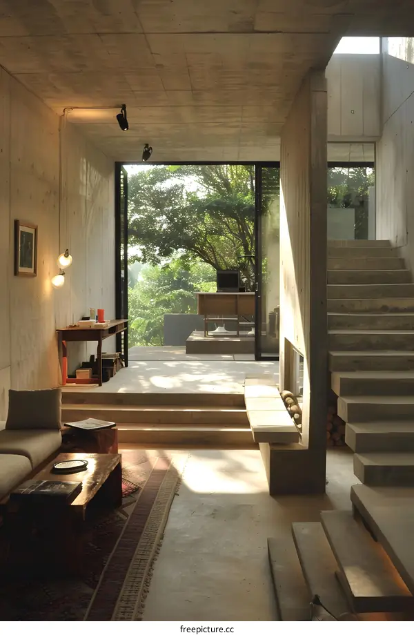 Modern Concrete Home Interior Design With Open Floor Plan