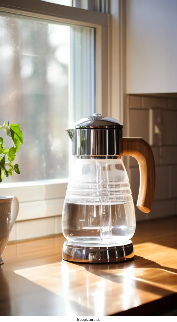 Modern Glass and Stainless Steel Coffee Pot on Kitchen Counter