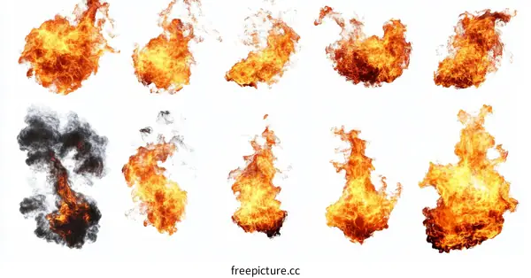 Collection of Isolated Fire Flames