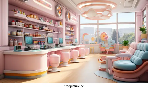 Pink and Blue Beauty Salon Interior Design Illustration
