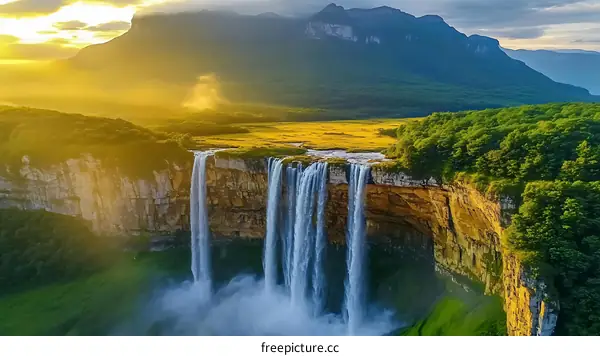 Majestic Waterfall Cascading Down a Cliff Face