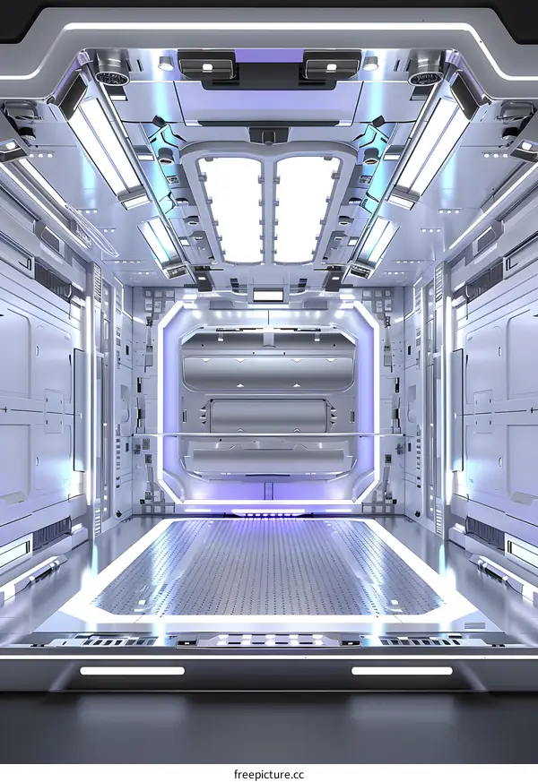 Futuristic Interior of a Spaceship with White Walls and Bright Lights