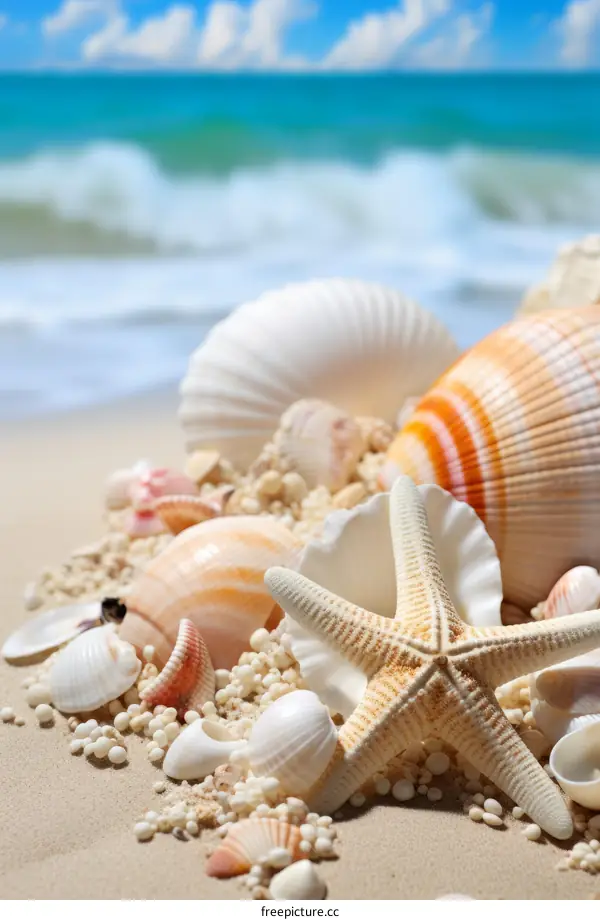 Seashells and Starfish on the Beach