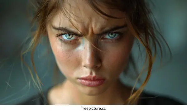 Close Up Portrait of a Woman with Intense Expression