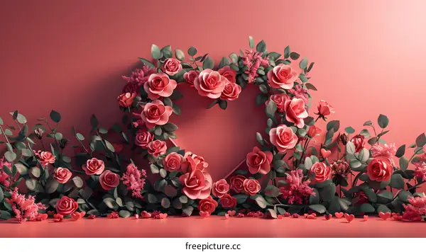 Pink roses in the shape of a heart
