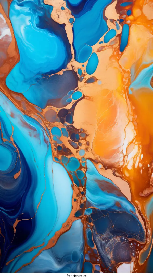 Flowing Fluid Art with Blue and Orange Hues