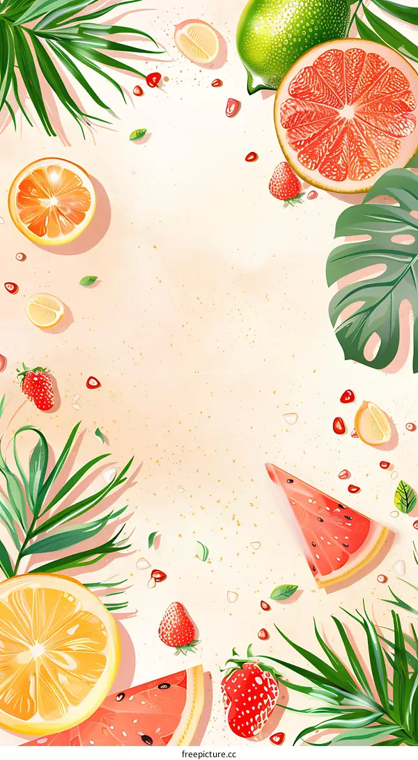 Summer Fruits Tropical Background Illustration