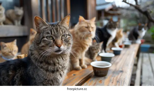 Cats in a Japanese garden