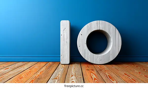 Stylish Wooden Number IO in a Blue Room
