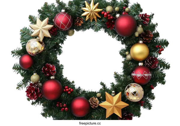 [Transparent Background PNG]Christmas Wreath with Ornaments and Fir