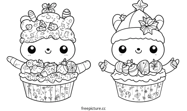 Cute Christmas Cup Cake Illustration