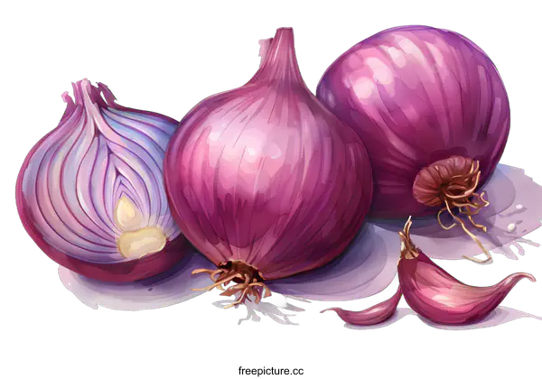 [Transparent Background PNG]Fresh Red Onions Illustration Watercolor Style