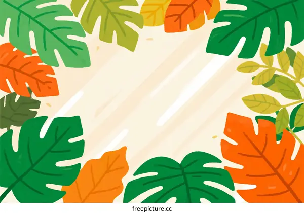 Colorful Tropical Leaf Frame with Nature Background