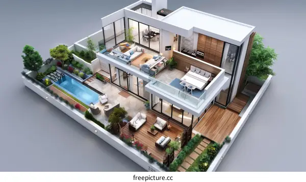 Modern House Design with Rooftop Pool and Garden