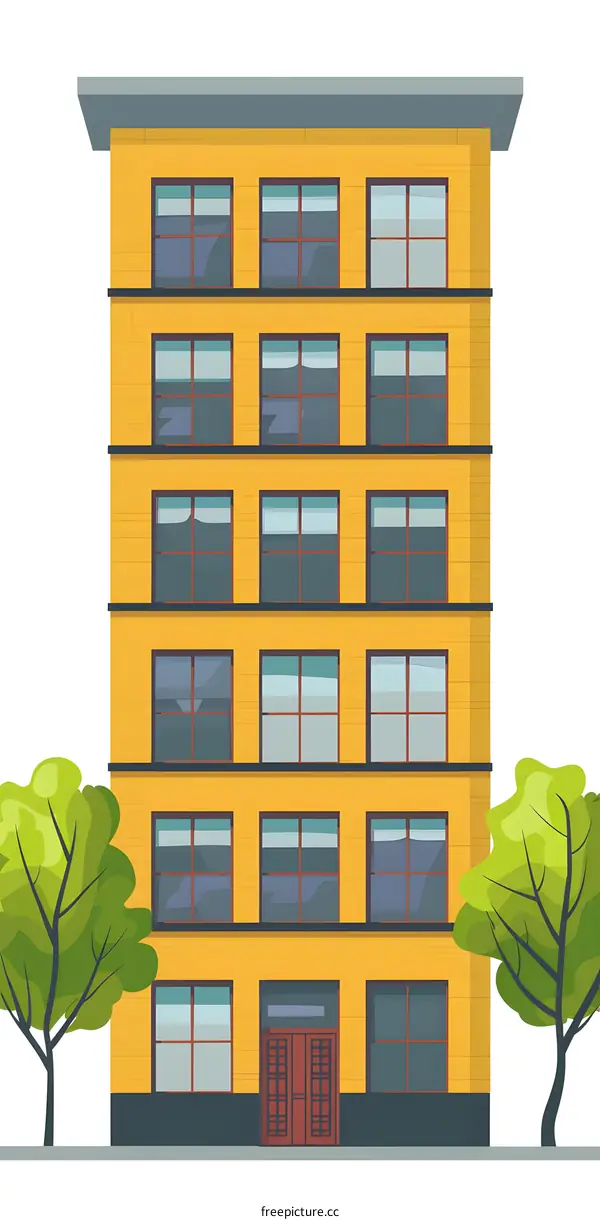 Yellow Brick Building with Windows and Doors