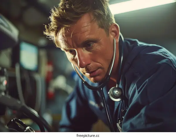 Caucasian male doctor wearing a stethoscope around his neck