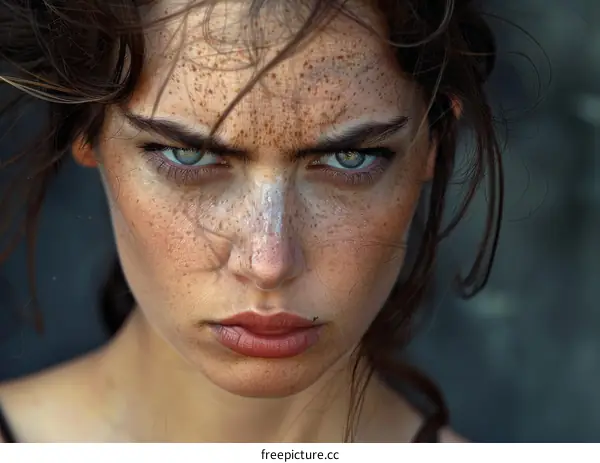 Closeup Portrait of a Woman with Intense Expression