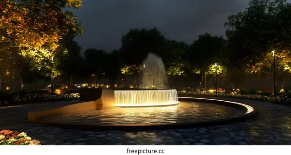 Night Time Fountain in a Park
