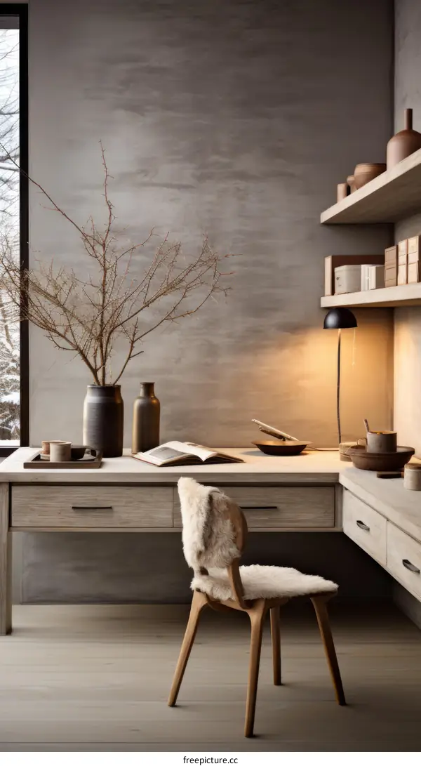 A Minimalist Home Office with a Natural Feel