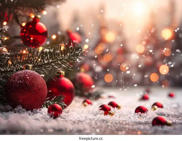 Christmas Ornaments in Red Snow