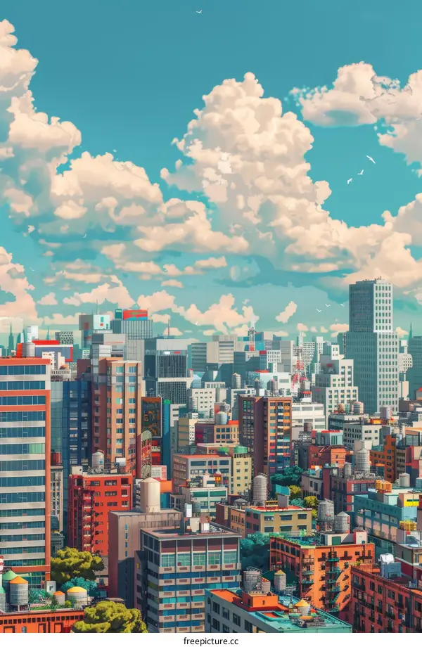 Modern Cityscape with Skyscrapers and Blue Sky