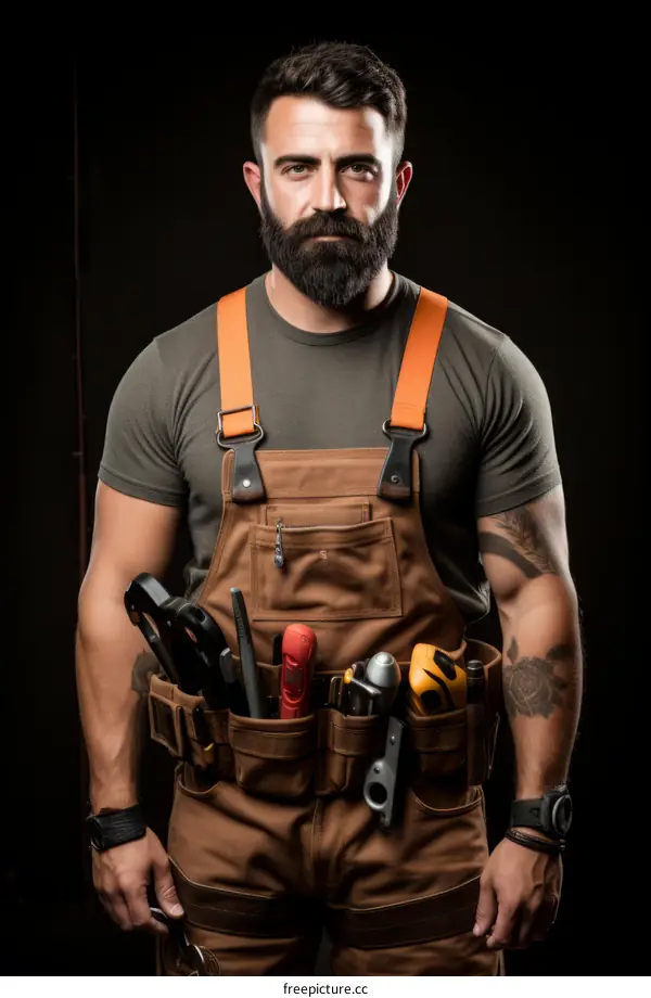 Bearded man wearing tool belt