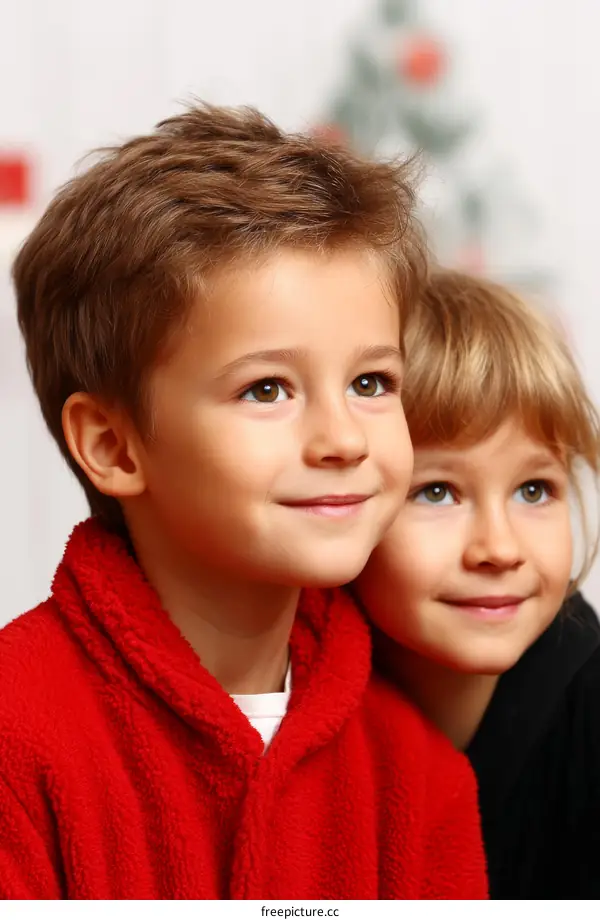 Two Children Close Together Christmas