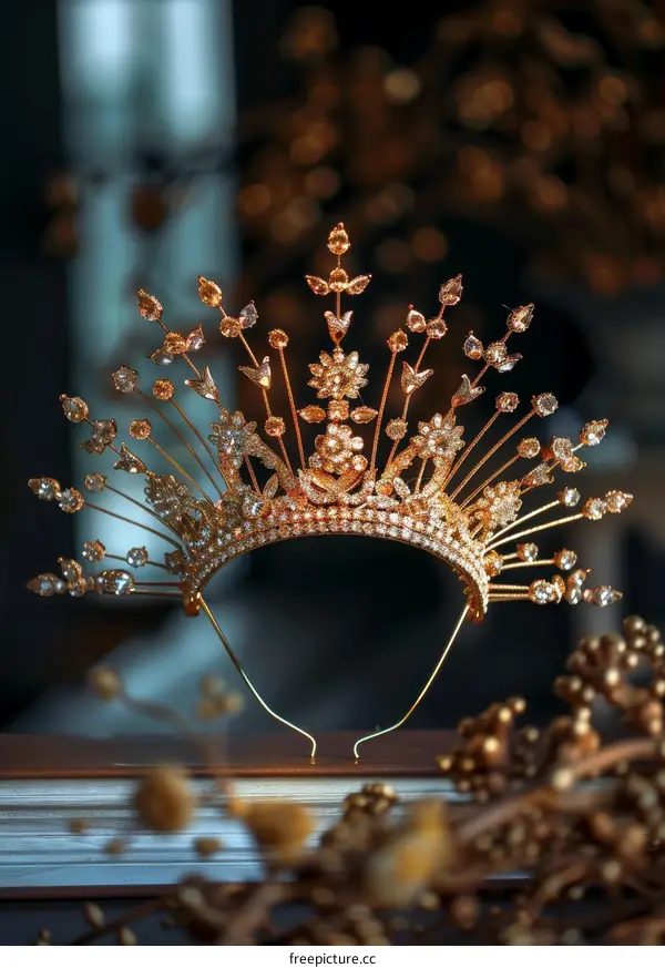 Diamond and Crystal Encrusted Gold Crown