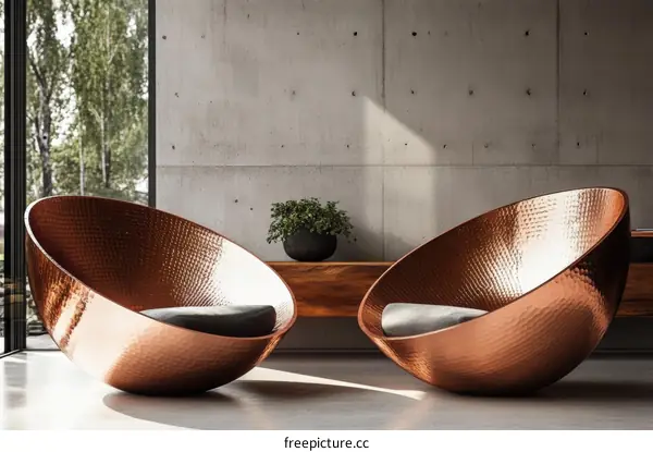 Modern Copper Swivel Chairs in a Contemporary Living Space
