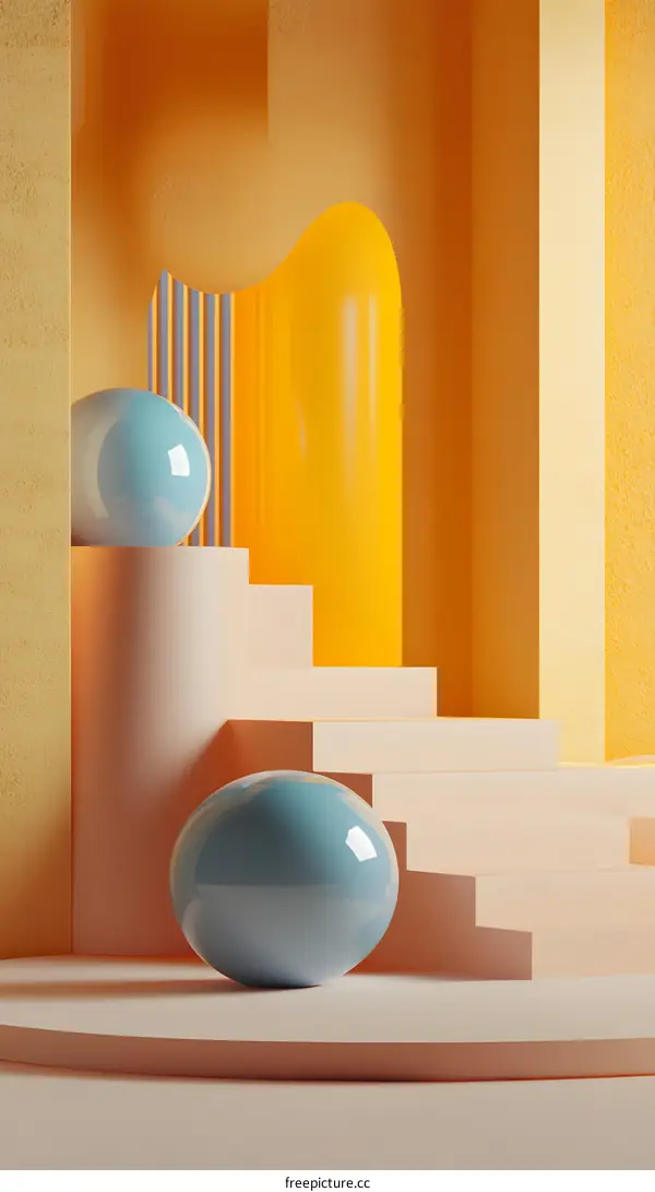 Abstract Minimalist 3D Yellow and Blue Geometric Shapes Background