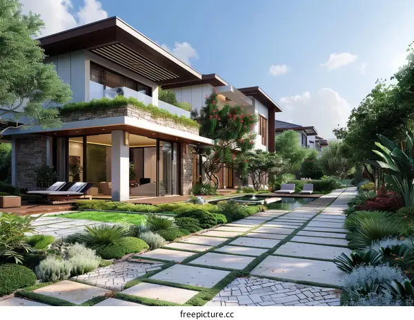 Courtyard house with natural elements and contemporary design