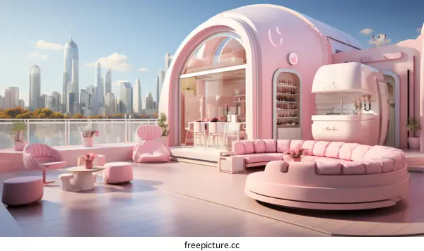 pink futuristic living room interior design