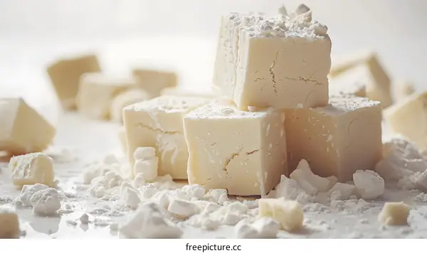 Close Up of White Marshmallow Cubes with Powdered Sugar